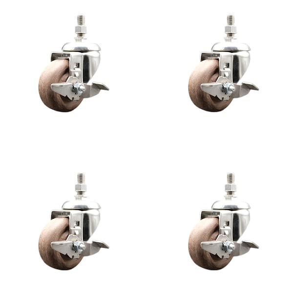 Service Caster 3 Inch 316SS High Temp Glass Filled Nylon 1/2 Inch Threaded Stem Caster Set Brake SS316TS20S314-GFNSHT-TLB-121315-4 - main